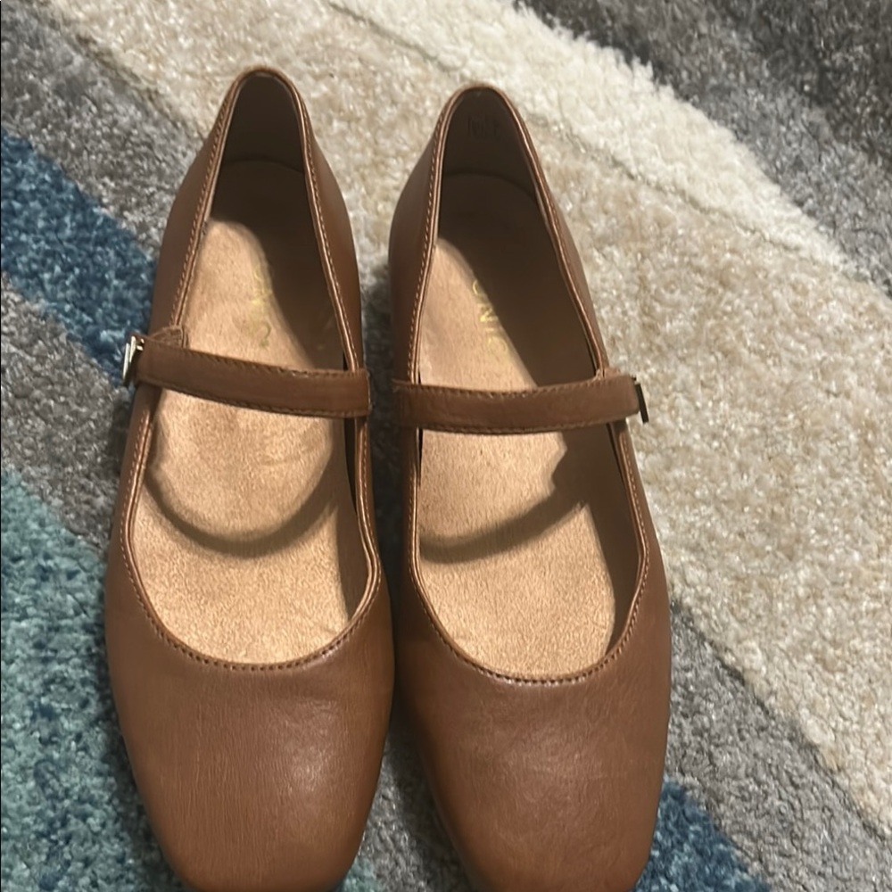 Vionic women’s brown shoes with scrap across the top.